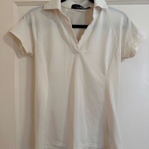 RLX Ralph Lauren Women's XS White Scalloped V-Neck Short Sleeve Golf Polo Shirt